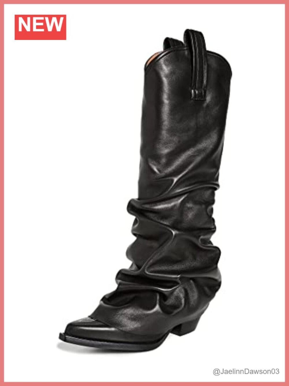 R13 Mid Cowboy Boots Leather Stacked Heel Pull-On Women's Western Boots
